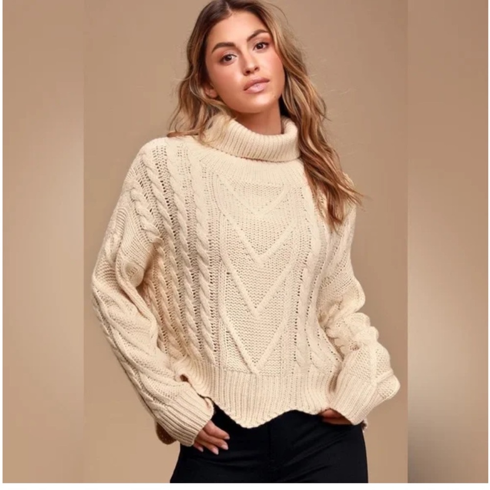 LULUS Call my cozy cream knit turtleneck sweater